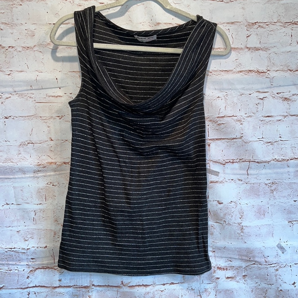 Michael Stars tank top OS sleeveless striped draped neckline stretch layering